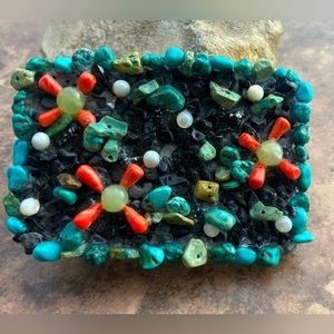 Turquoise Onyx Coral Belt Buckle Handmade *NEW*
